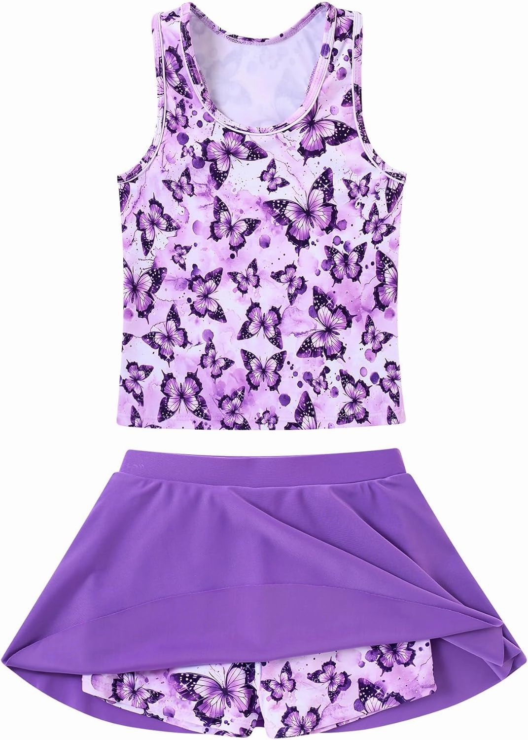 Vogseek 7-12T Girls 2-Piece Bathing Suit Sleeveless Swimsuit Tankini Sets with Shorts Skirt Swimwear