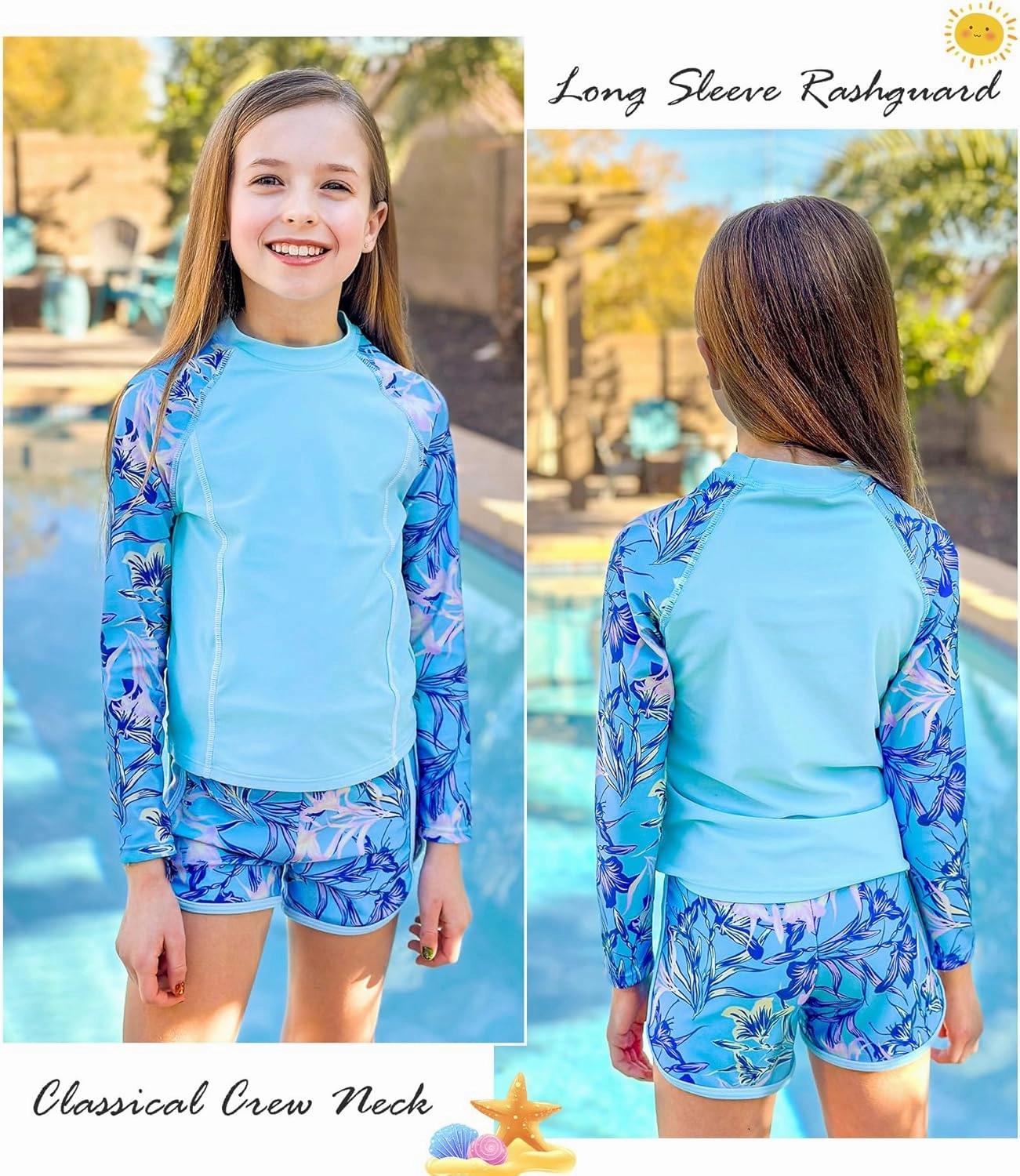 Vogseek Girls Rash Guard Swimsuits 2 Piece Bathing Suit UPF 50  Summer Swimwear Size 7-12T