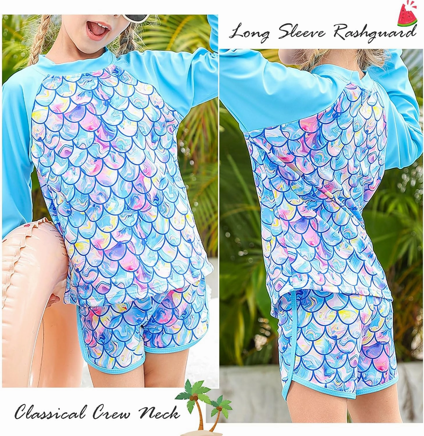 Vogseek Girls Rash Guard Two Pieces Swimsuit Long Sleeve Bathing Suit for 3-10 Years