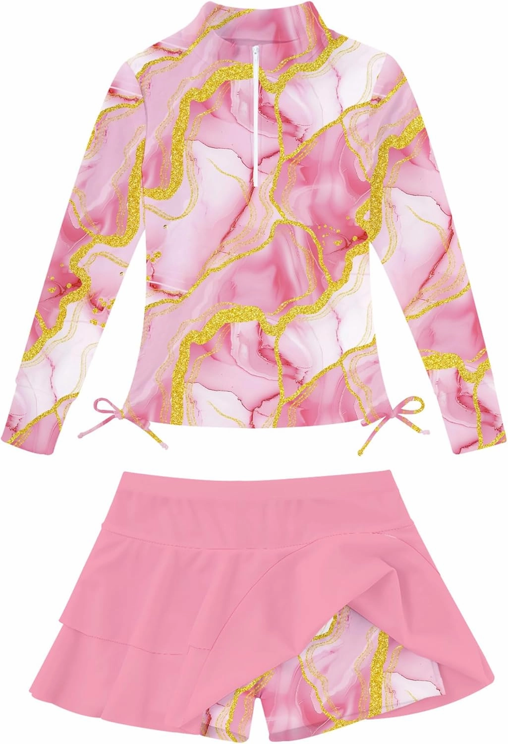 Vogseek Girls Swimsuit Two Pieces Rash Guard Bathing Suit UPF 50  Beach Swim Skirt with Shorts Swimwear 5-12T