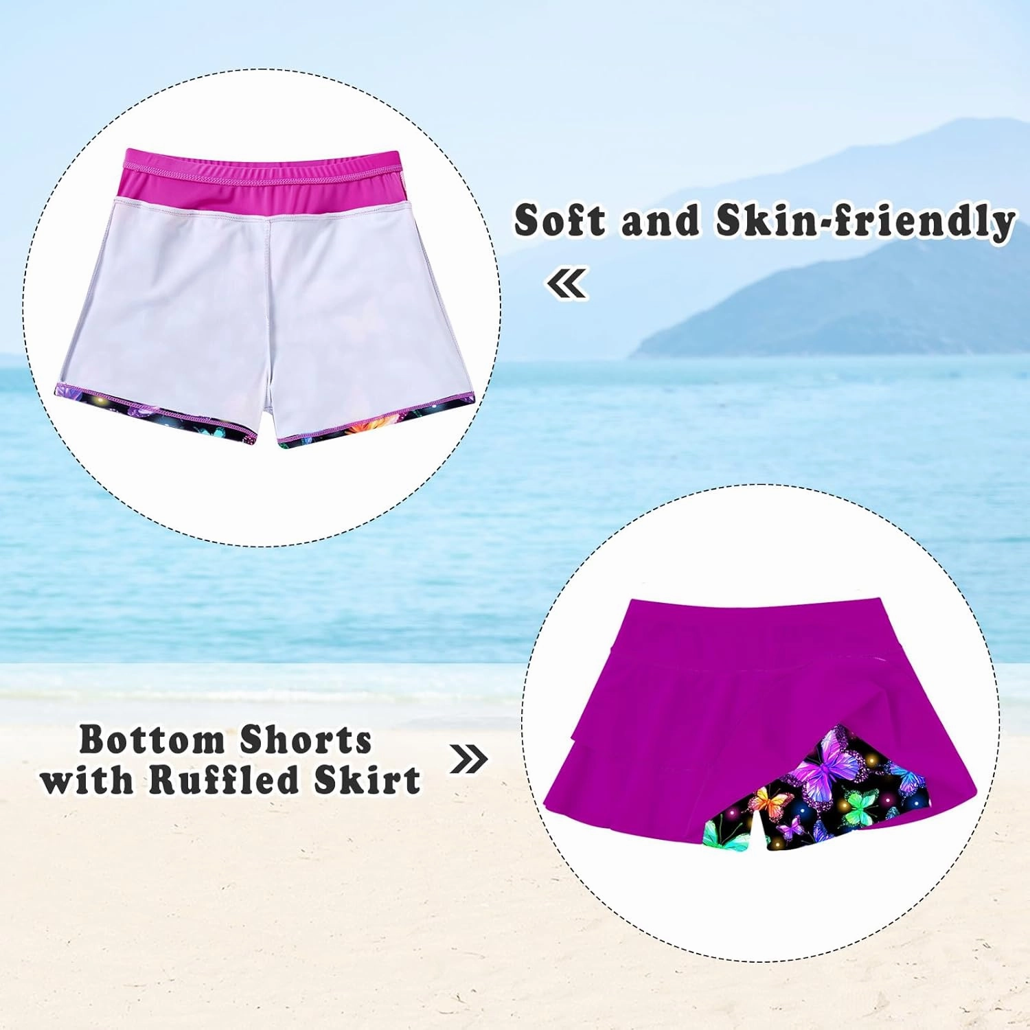 Vogseek Girls Swimsuit Two Pieces Rash Guard Bathing Suit UPF 50  Beach Swim Skirt with Shorts Swimwear 5-12T