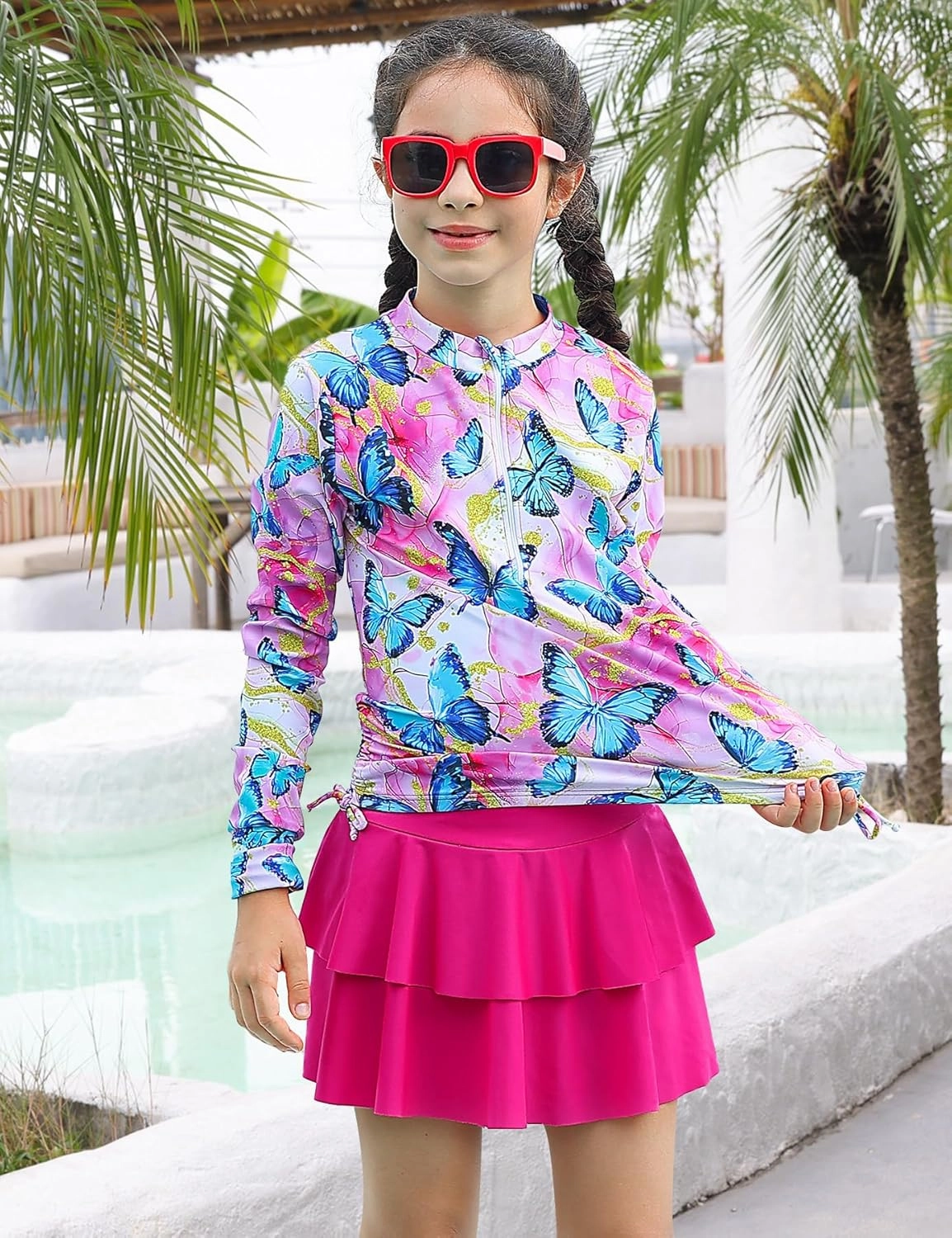 Vogseek Girls Swimsuit Two Pieces Rash Guard Bathing Suit UPF 50  Beach Swim Skirt with Shorts Swimwear 5-12T
