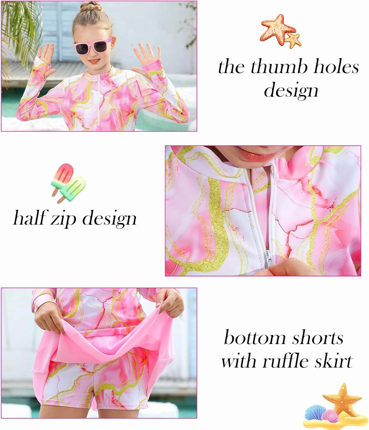 Vogseek Girls Swimsuit Two Pieces Rash Guard Bathing Suit UPF 50  Beach Swim Skirt with Shorts Swimwear 5-12T