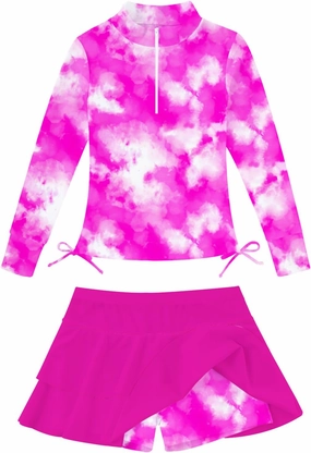 Vogseek Girls Swimsuit Two Pieces Rash Guard Bathing Suit UPF 50  Beach Swim Skirt with Shorts Swimwear 5-12T