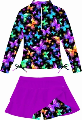 Vogseek Girls Swimsuit Two Pieces Rash Guard Bathing Suit UPF 50  Beach Swim Skirt with Shorts Swimwear 5-12T