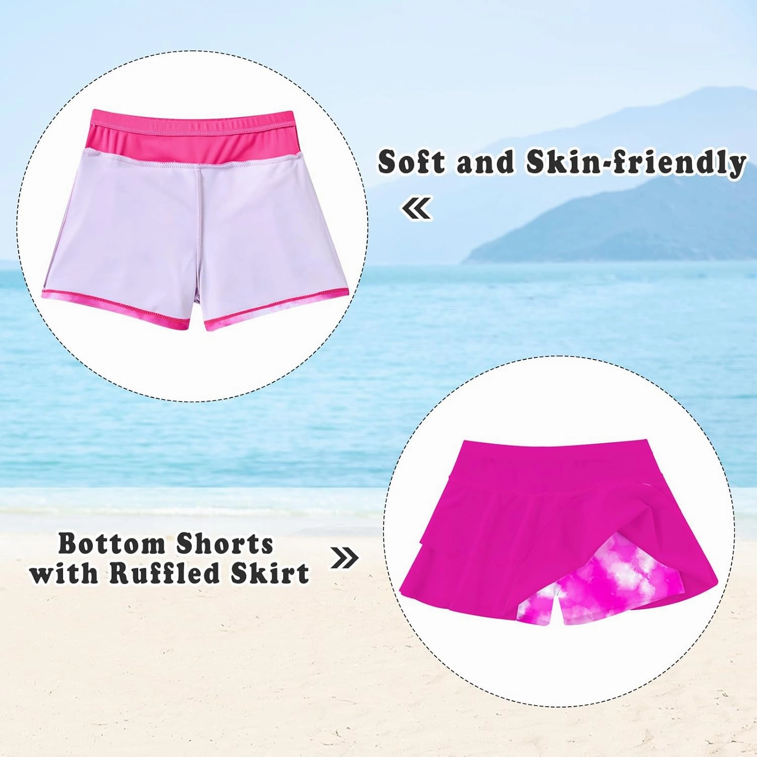 Vogseek Girls Swimsuit Two Pieces Rash Guard Bathing Suit UPF 50  Beach Swim Skirt with Shorts Swimwear 5-12T