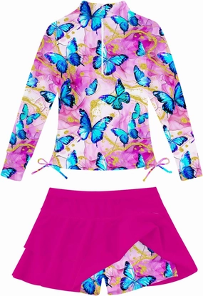 Vogseek Girls Swimsuit Two Pieces Rash Guard Bathing Suit UPF 50  Beach Swim Skirt with Shorts Swimwear 5-12T