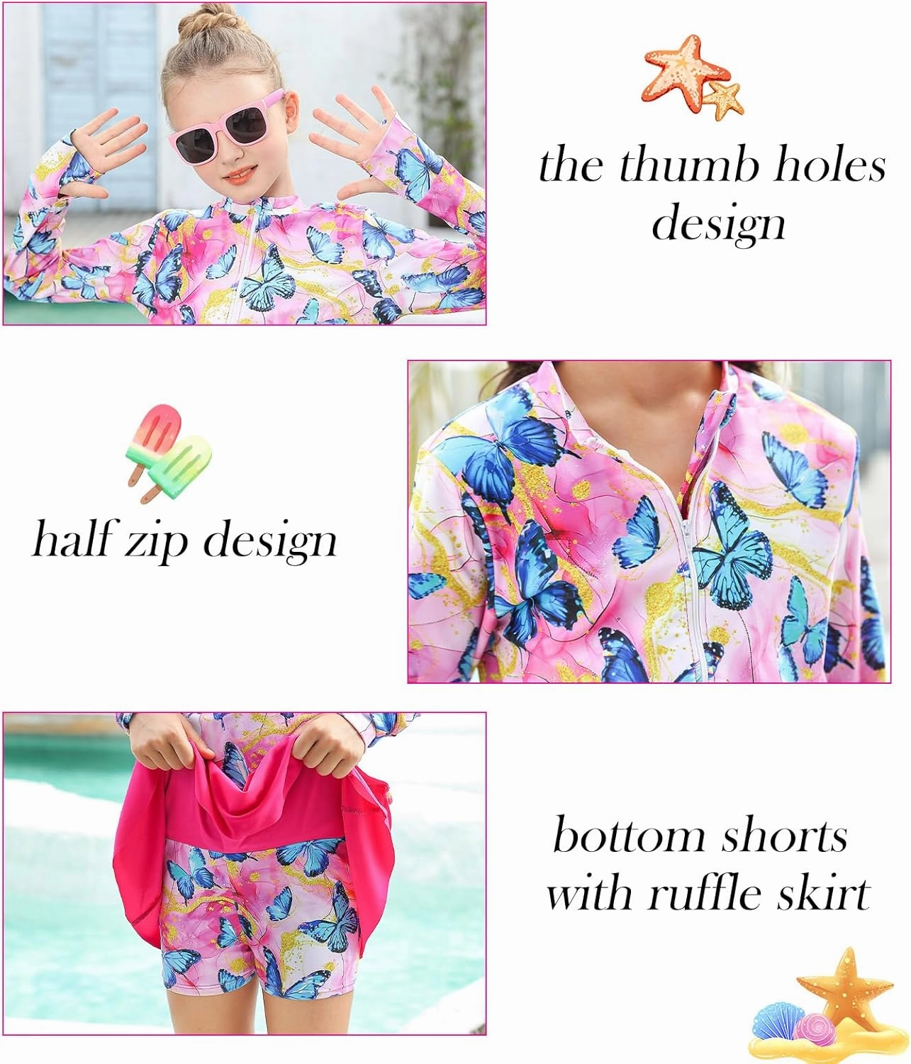 Vogseek Girls Swimsuit Two Pieces Rash Guard Bathing Suit UPF 50  Beach Swim Skirt with Shorts Swimwear 5-12T