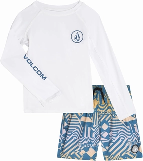 Volcom Baby Boys Swim Set - 2 Piece Long Sleeve Swim Shirt Graphic Tees & Board Shorts, Infant Toddler Little Boys Swimsuit