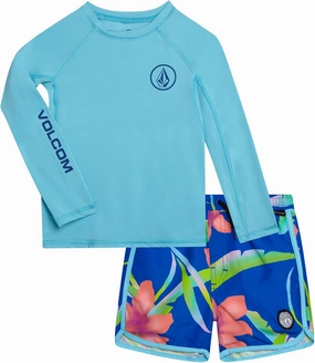 Volcom Baby Boys Swim Set - 2 Piece Long Sleeve Swim Shirt Graphic Tees & Board Shorts, Infant Toddler Little Boys Swimsuit