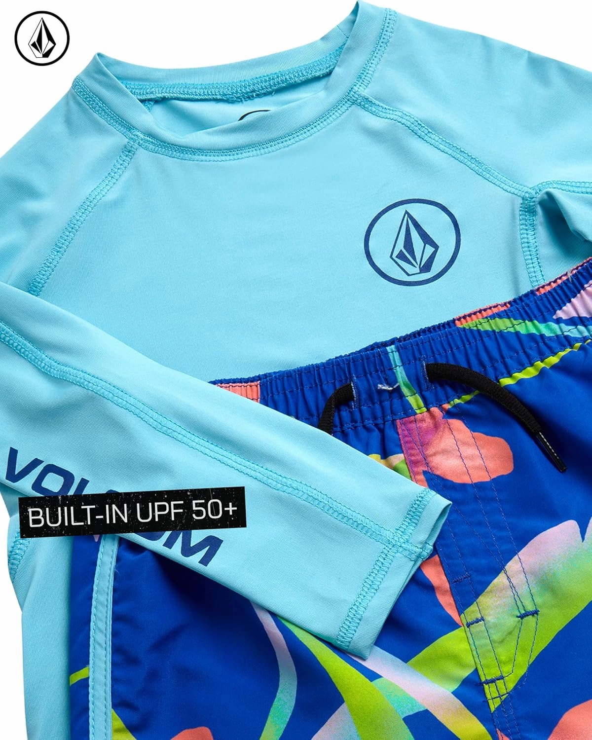 Volcom Baby Boys Swim Set - 2 Piece Long Sleeve Swim Shirt Graphic Tees & Board Shorts, Infant Toddler Little Boys Swimsuit