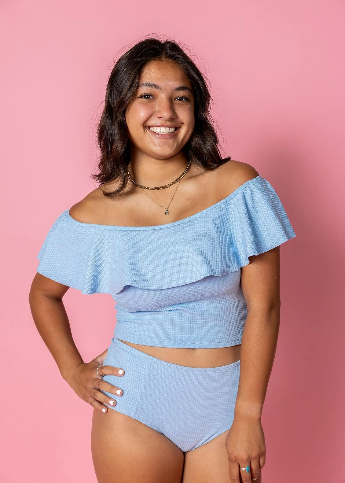 Waffled Barely Blue | Mid-Rise Bottoms