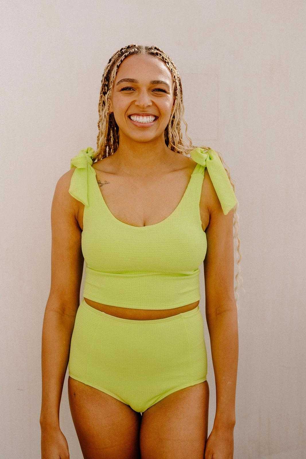Waffled Glow Green | High-Waisted Bottoms