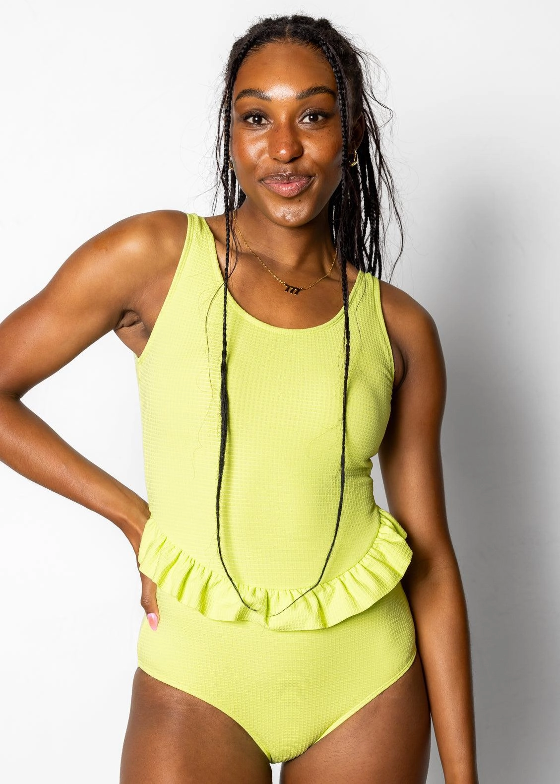 Waffled Glow Green | Skirted One-Piece