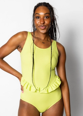 Waffled Glow Green | Skirted One-Piece