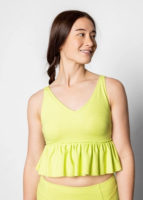 Waffled Glow Green | V-Neck Top