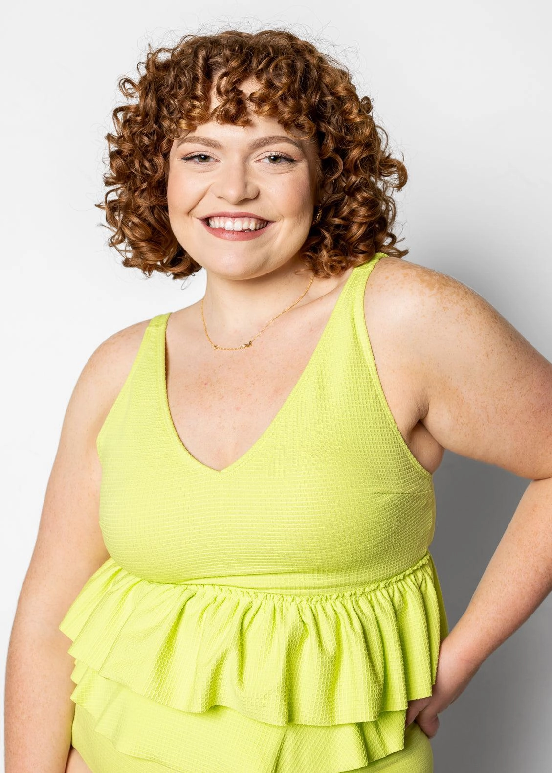 Waffled Glow Green | V-Neck Top