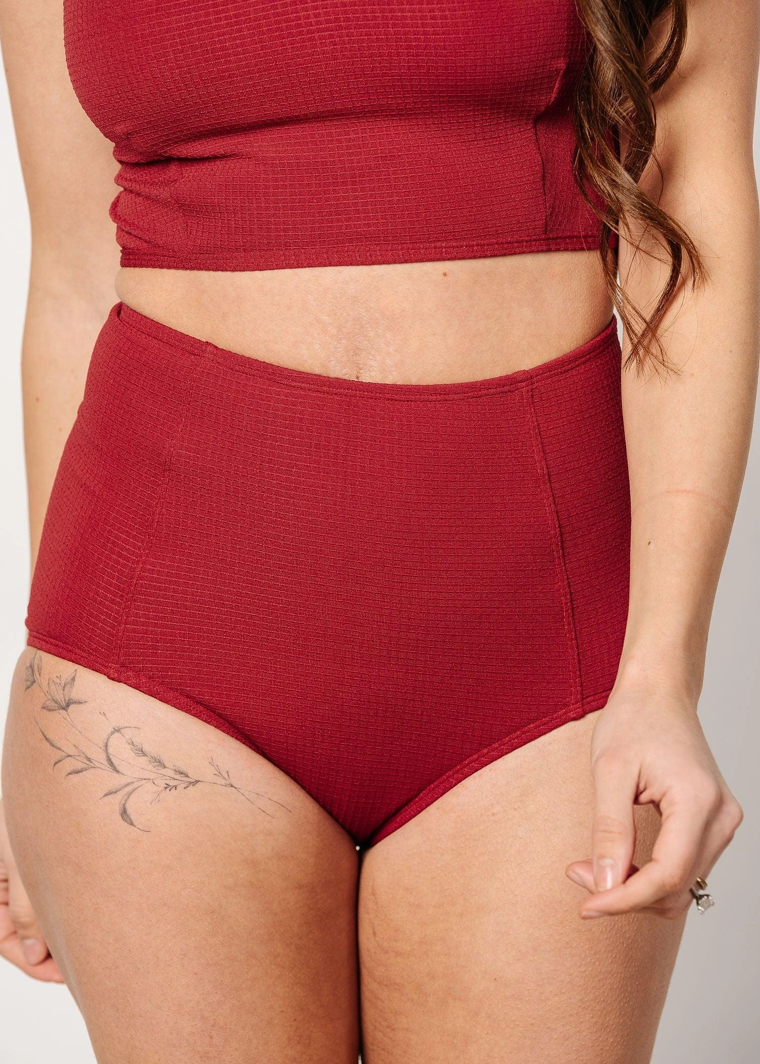 Waffled Maroon | High-Waisted Bottoms