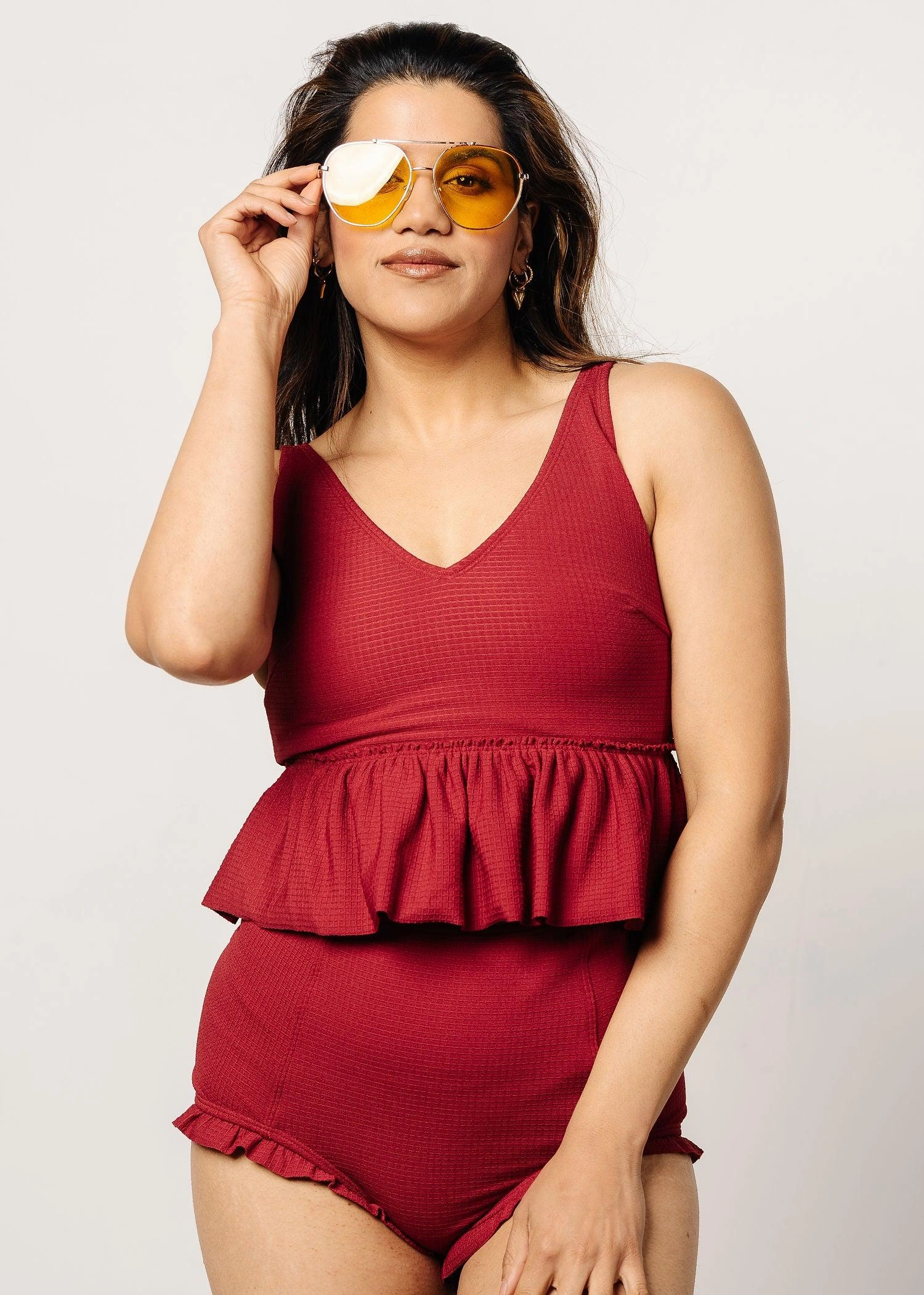 Waffled Maroon | V-Neck Top