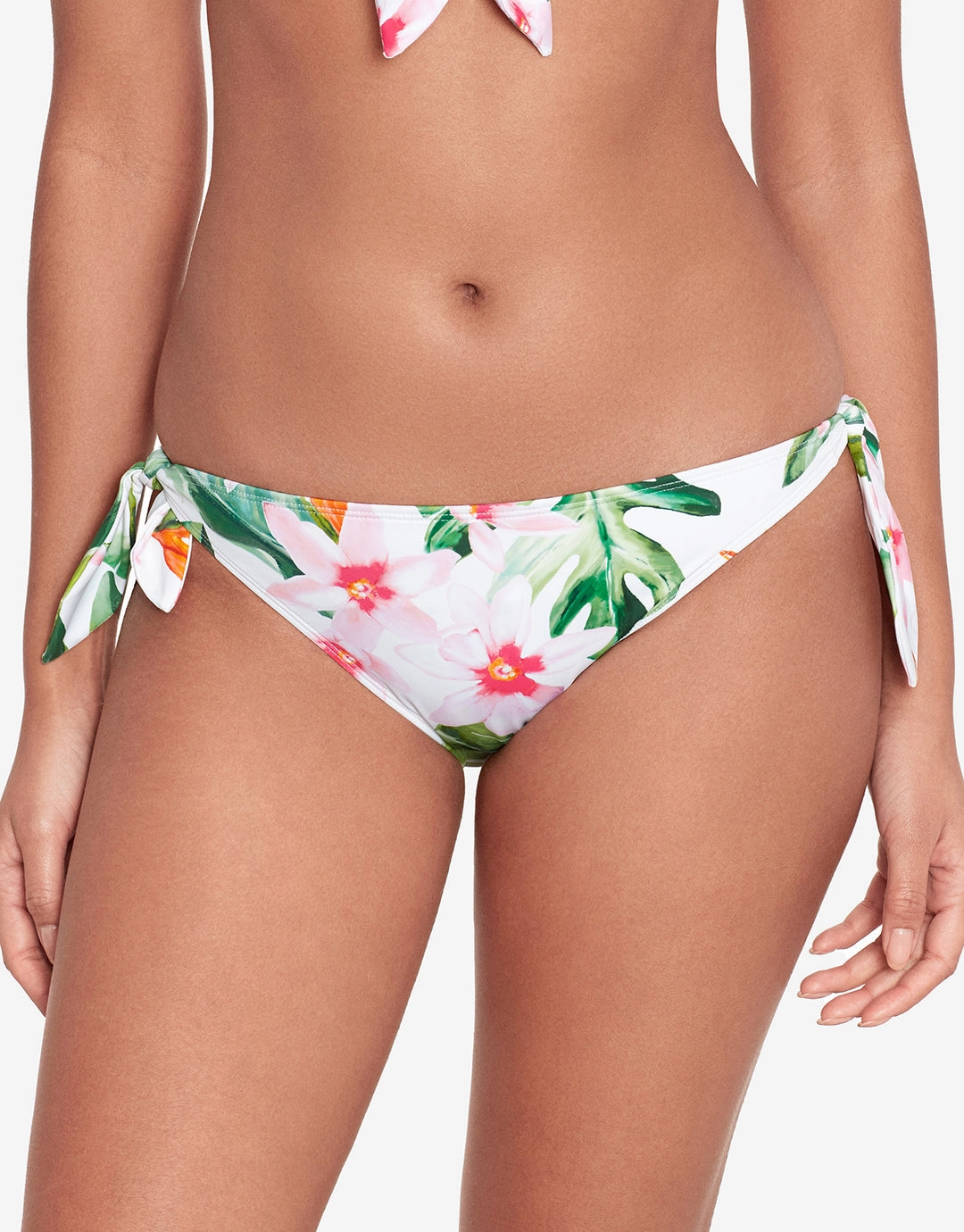 Watercolour Tropical Tie Side Hipster Bikini Pant - White Multi