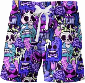WDIRARA Men's Cartoon Skull Print Swim Trunks Drawstring Elastic Waist Beach Shorts