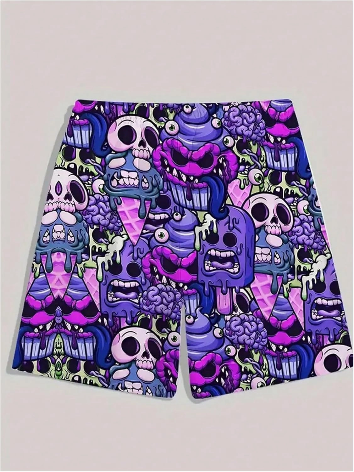 WDIRARA Men's Cartoon Skull Print Swim Trunks Drawstring Elastic Waist Beach Shorts