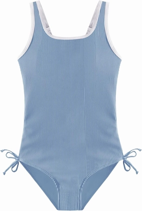 Weixinbuy Girls Swimsuit Ribbed Bathing Suit for Girls Adjustable Strap Color Block Summer Beach One Piece Swimsuit