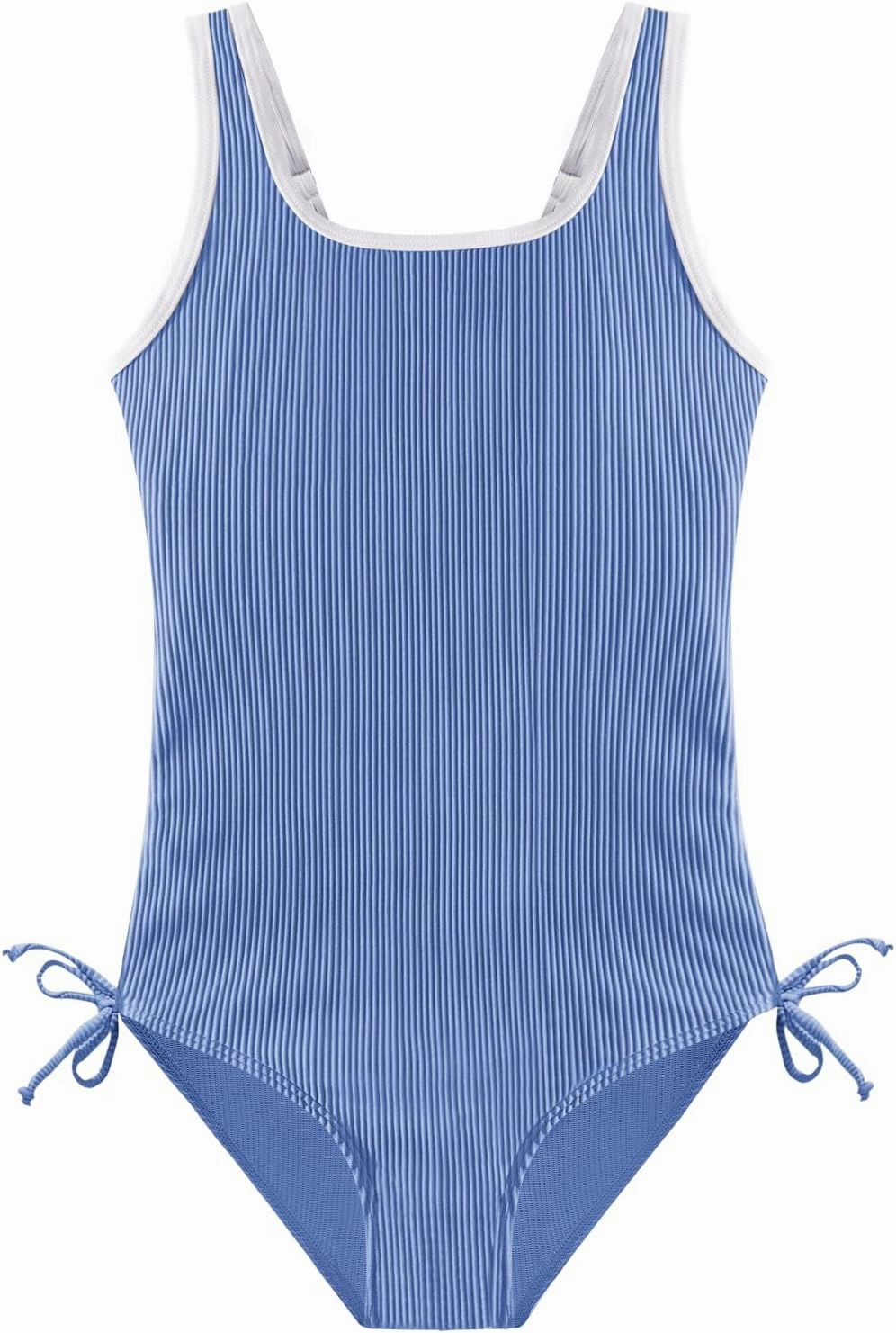 Weixinbuy Girls Swimsuit Ribbed Bathing Suit for Girls Adjustable Strap Color Block Summer Beach One Piece Swimsuit