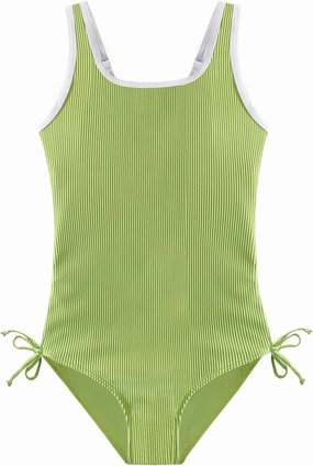 Weixinbuy Girls Swimsuit Ribbed Bathing Suit for Girls Adjustable Strap Color Block Summer Beach One Piece Swimsuit