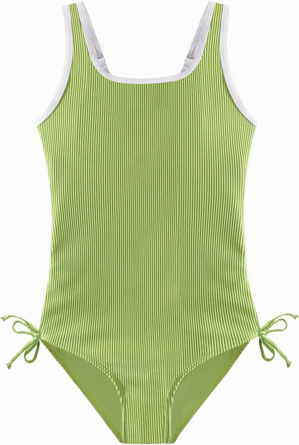 Weixinbuy Girls Swimsuit Ribbed Bathing Suit for Girls Adjustable Strap Color Block Summer Beach One Piece Swimsuit