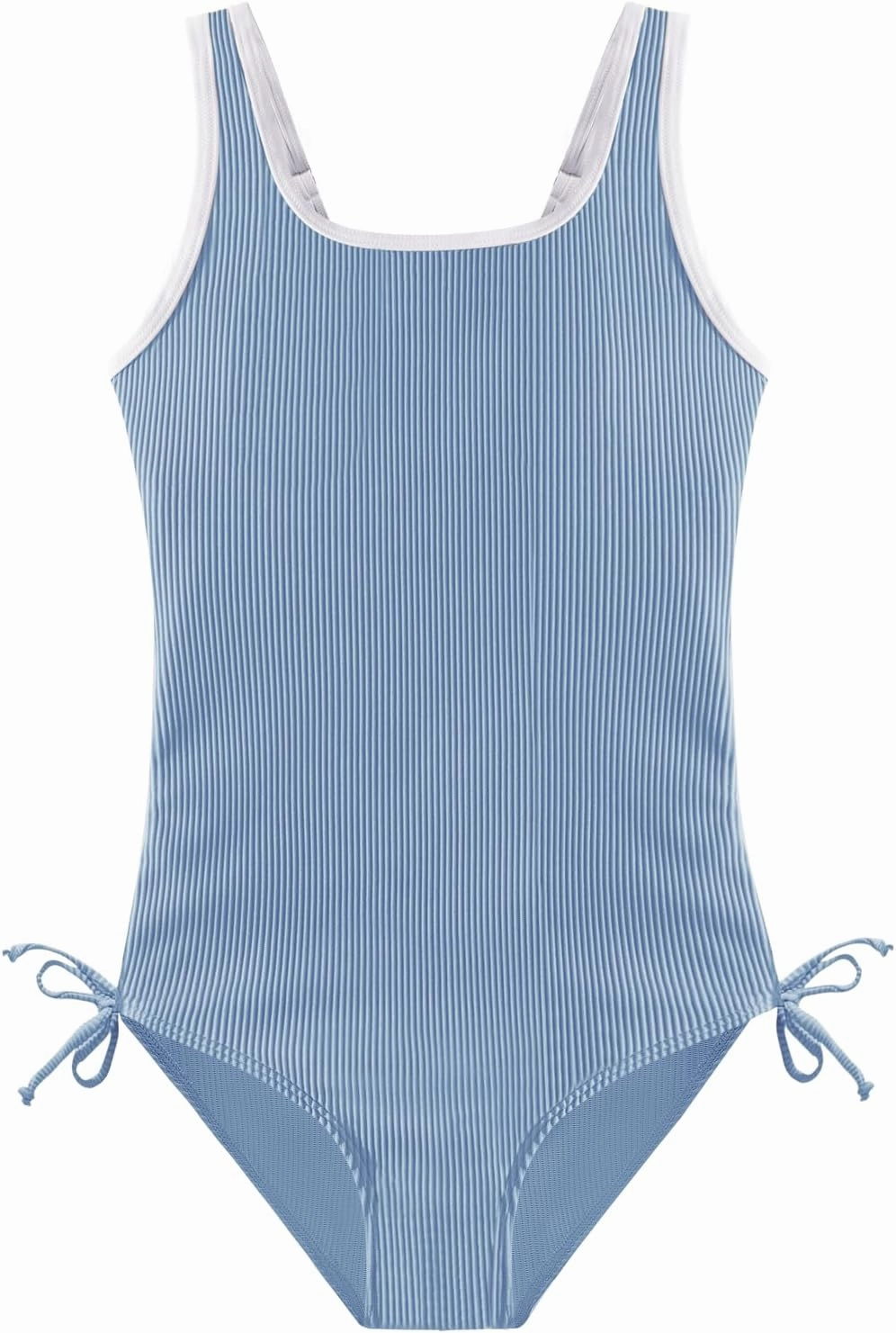 Weixinbuy Girls Swimsuit Ribbed Bathing Suit for Girls Adjustable Strap Color Block Summer Beach One Piece Swimsuit