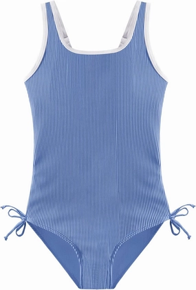 Weixinbuy Girls Swimsuit Ribbed Bathing Suit for Girls Adjustable Strap Color Block Summer Beach One Piece Swimsuit