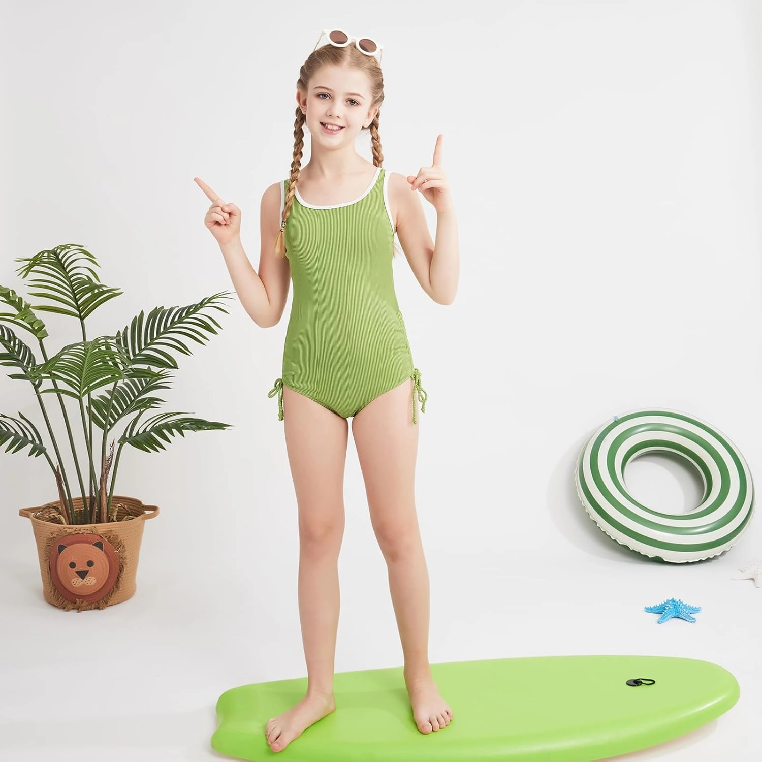 Weixinbuy Girls Swimsuit Ribbed Bathing Suit for Girls Adjustable Strap Color Block Summer Beach One Piece Swimsuit