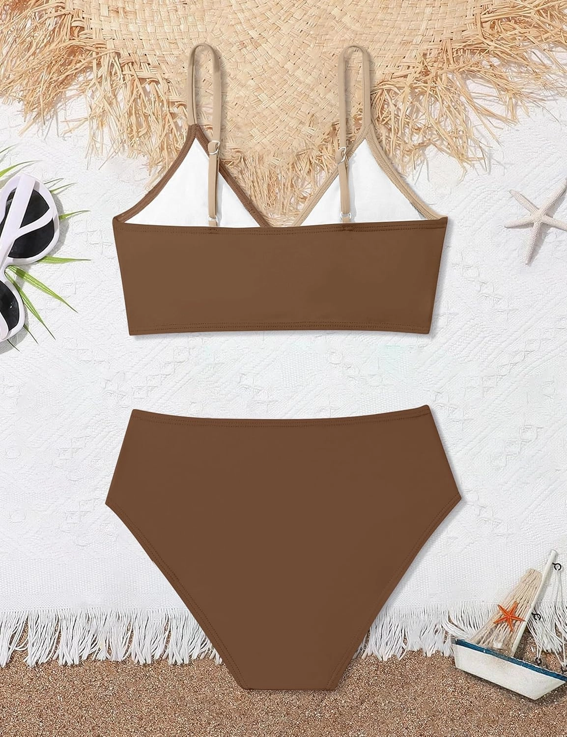 WIQI Girls Swimsuit Bikini Set 2 Piece Bathing Suits Color Block Criss Cross Swimwear Size 9-16