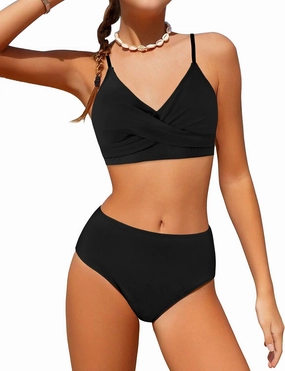 WIQI Girls Swimsuit Bikini Set 2 Piece Bathing Suits Color Block Criss Cross Swimwear Size 9-16