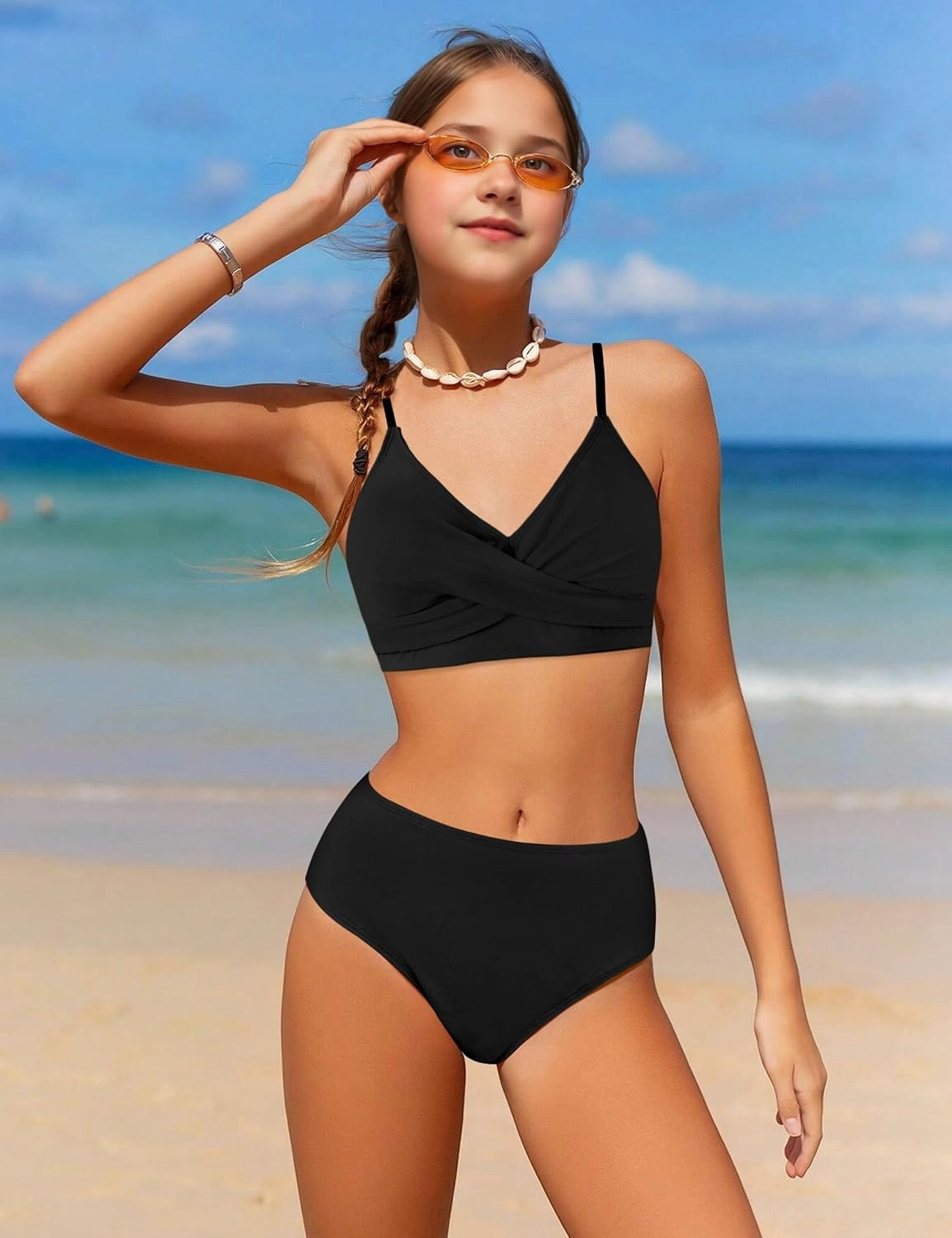 WIQI Girls Swimsuit Bikini Set 2 Piece Bathing Suits Color Block Criss Cross Swimwear Size 9-16