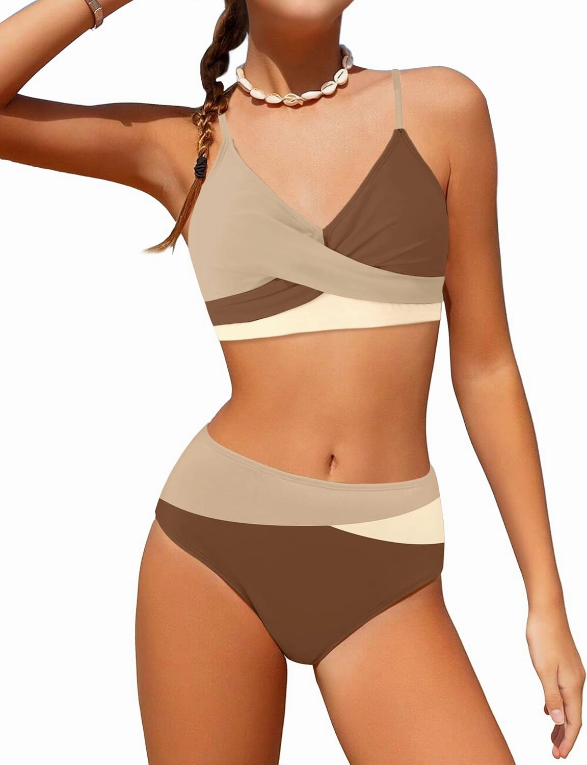 WIQI Girls Swimsuit Bikini Set 2 Piece Bathing Suits Color Block Criss Cross Swimwear Size 9-16