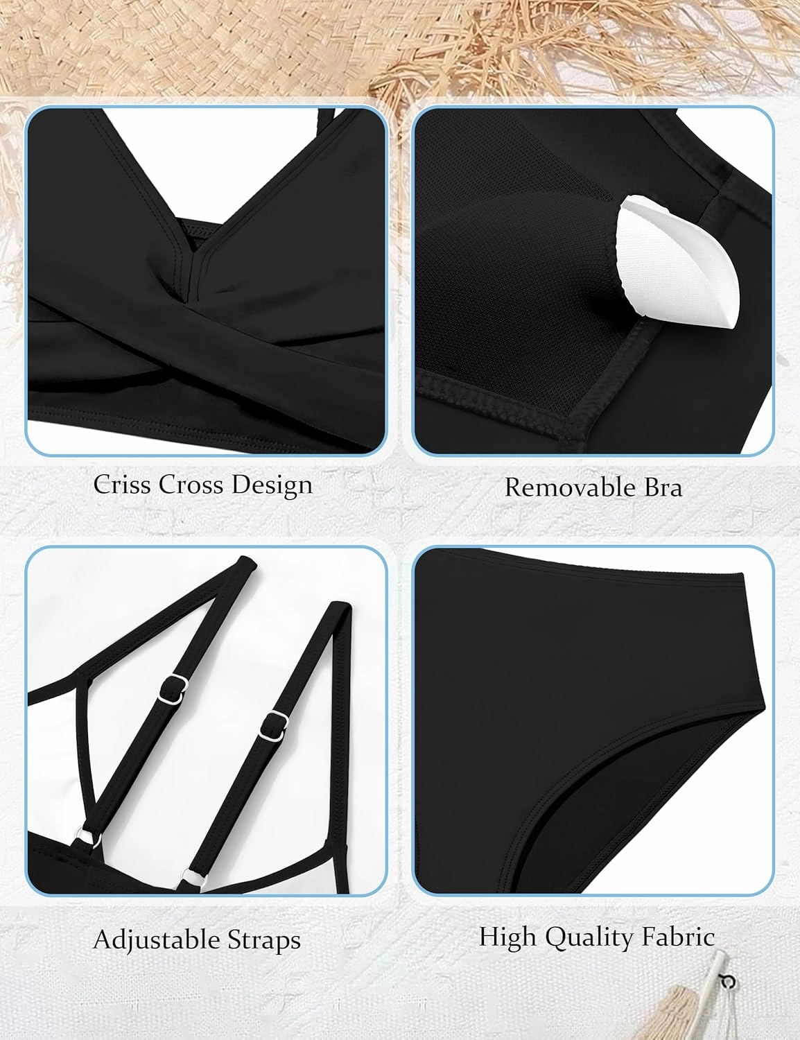 WIQI Girls Swimsuit Bikini Set 2 Piece Bathing Suits Color Block Criss Cross Swimwear Size 9-16