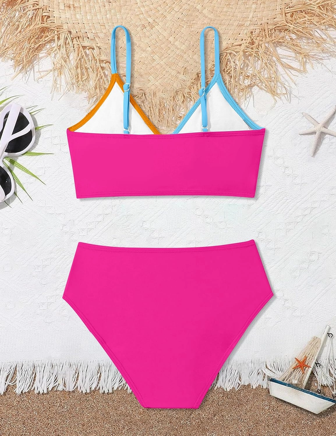 WIQI Girls Swimsuit Bikini Set 2 Piece Bathing Suits Color Block Criss Cross Swimwear Size 9-16