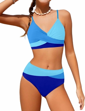 WIQI Girls Swimsuit Bikini Set 2 Piece Bathing Suits Color Block Criss Cross Swimwear Size 9-16