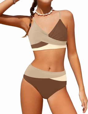 WIQI Girls Swimsuit Bikini Set 2 Piece Bathing Suits Color Block Criss Cross Swimwear Size 9-16