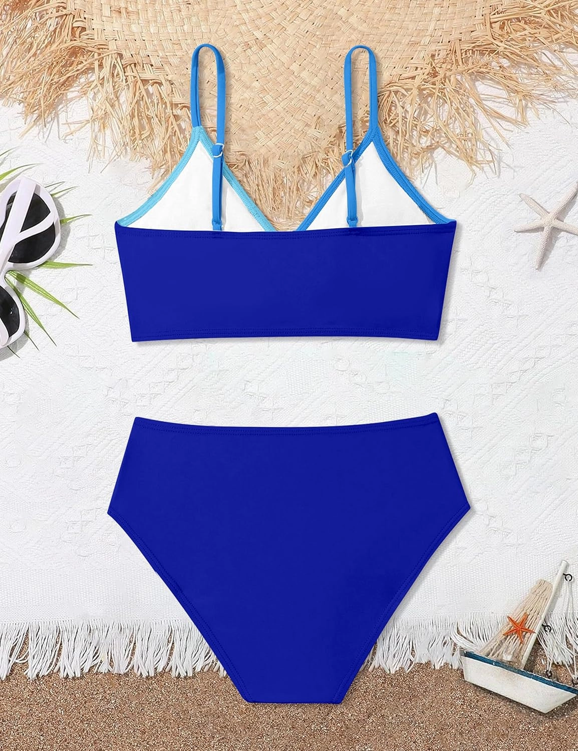 WIQI Girls Swimsuit Bikini Set 2 Piece Bathing Suits Color Block Criss Cross Swimwear Size 9-16