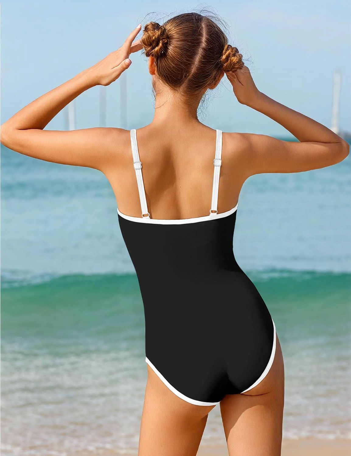 WIQI Girls Swimsuit One Piece Bathing Suit Color Contrast Trim Girls' Swimwear with Cover Up Skirt Size 9-16
