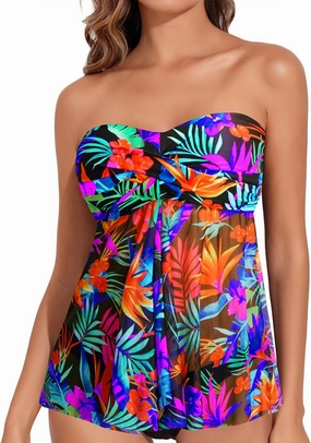 Women Bandeau Tankini Top Only Mesh Strapless Swimsuits Top Halter Flyaway Bathing Suits No Bottom