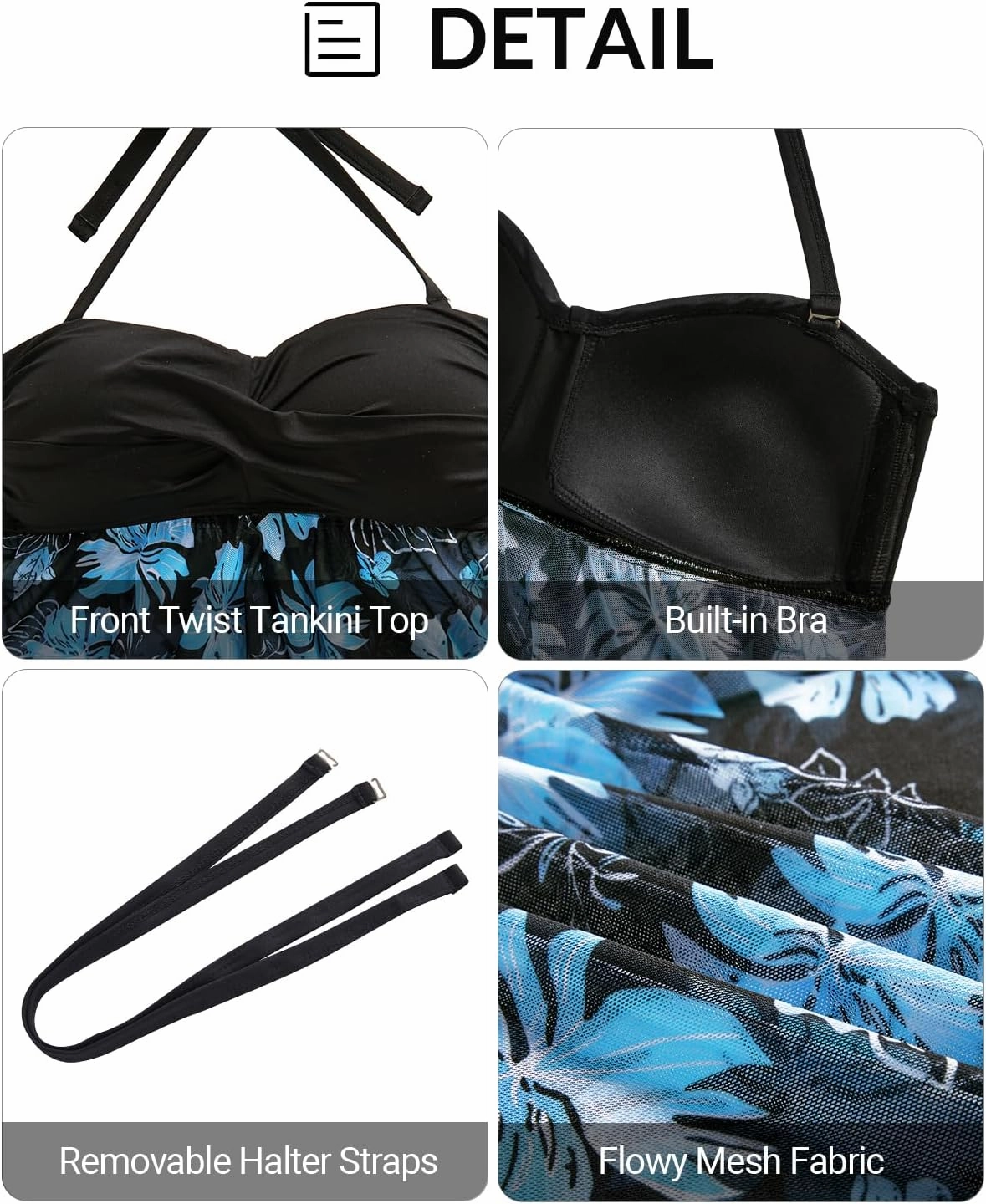 Women Bandeau Tankini Top Only Mesh Strapless Swimsuits Top Halter Flyaway Bathing Suits No Bottom