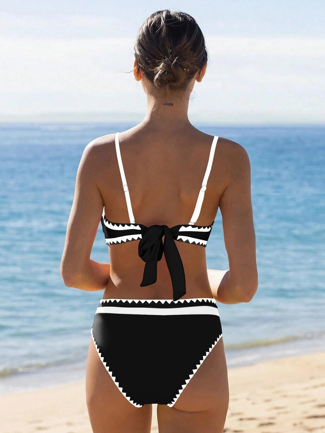 Women's Bandeau Bikini Strapless Bikini Neon Color Block Two Piece Whip Stitch Trim Bathing Suits