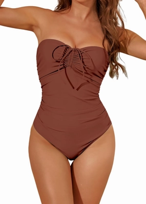Women's One Piece Swimsuit Strapless Bandeau or Halter Bathing Suits Sexy Flattering Swimwear