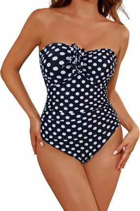 Women's One Piece Swimsuit Strapless Bandeau or Halter Bathing Suits Sexy Flattering Swimwear