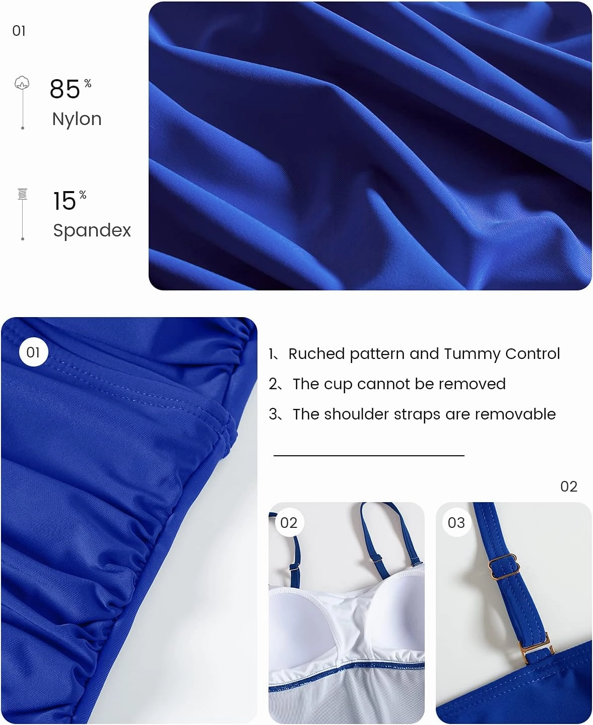 Women's Twist Front Bandeau Tankini Set Two Pieces Ruched Tummy Control Suimsuit with Mid Waist Briefs