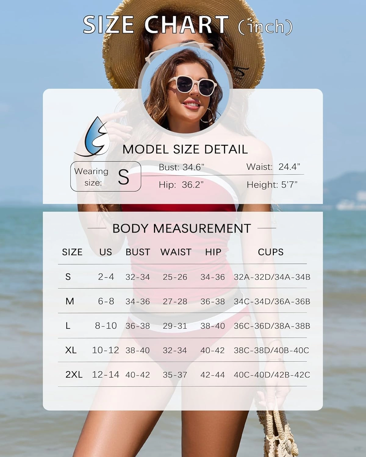 Women Two Piece Bandeau Swimsuit - Bathing Suit Tummy Control Color Block Bikini Set Coverage Strapless Top Tankini